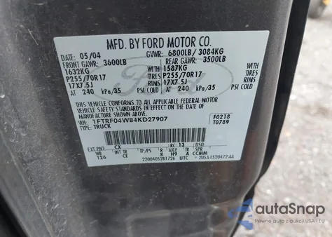 2004 Ford F-150 Stx/Xlt z USA, uszkodzony, nr VIN 1FTRF04W84KD27907